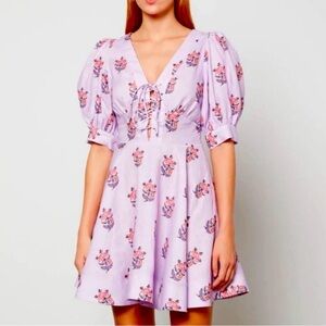 House of Harlow 1960 Floral Lavender and Orange Puff Sleeve Dress, 10
